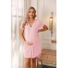 Ekouaer Nightgowns for Women Button Down Night Gowns Short Sleeve Sleep Shirt V Neck Nightshirt Soft Sleepwear Pajams Dress(Misty Rose)