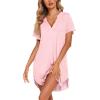 Ekouaer Nightgowns for Women Button Down Night Gowns Short Sleeve Sleep Shirt V Neck Nightshirt Soft Sleepwear Pajams Dress(Misty Rose)