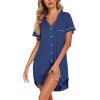Ekouaer Nightgowns for Women Button Down Night Gowns Short Sleeve Sleep Shirt V Neck Nightshirt Soft Sleepwear Pajams Dress(Navy)