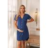 Ekouaer Nightgowns for Women Button Down Night Gowns Short Sleeve Sleep Shirt V Neck Nightshirt Soft Sleepwear Pajams Dress(Navy)