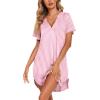 Ekouaer Nightgowns for Women Button Down Night Gowns Short Sleeve Sleep Shirt V Neck Nightshirt Soft Sleepwear Pajams Dress(Pink Stripe)