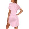 Ekouaer Nightgowns for Women Button Down Night Gowns Short Sleeve Sleep Shirt V Neck Nightshirt Soft Sleepwear Pajams Dress(Pink Stripe)