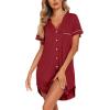 Ekouaer Nightgowns for Women Button Down Night Gowns Short Sleeve Sleep Shirt V Neck Nightshirt Soft Sleepwear Pajams Dress(Wine Red)