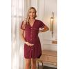 Ekouaer Nightgowns for Women Button Down Night Gowns Short Sleeve Sleep Shirt V Neck Nightshirt Soft Sleepwear Pajams Dress(Wine Red)