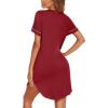 Ekouaer Nightgowns for Women Button Down Night Gowns Short Sleeve Sleep Shirt V Neck Nightshirt Soft Sleepwear Pajams Dress(Wine Red)