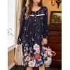 Ekouaer Nightgowns for Women Long Sleeve Sleepshirt Button Nightshirt Floral Sleepwear Night Dress with Pockets S-XXXL(Black Floral)