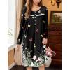 Ekouaer Nightgowns for Women Long Sleeve Sleepshirt Button Nightshirt Floral Sleepwear Night Dress with Pockets S-XXXL(Black Leaf & Butterfly)