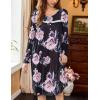 Ekouaer Nightgowns for Women Long Sleeve Sleepshirt Button Nightshirt Floral Sleepwear Night Dress with Pockets S-XXXL(Black Orange Floral)