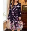Ekouaer Nightgowns for Women Long Sleeve Sleepshirt Button Nightshirt Floral Sleepwear Night Dress with Pockets S-XXXL(Black Pink Floral)