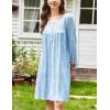 Ekouaer Nightgowns for Women Long Sleeve Sleepshirt Button Nightshirt Floral Sleepwear Night Dress with Pockets S-XXXL(Blue Floral)