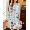 Ekouaer Nightgowns for Women Long Sleeve Sleepshirt Button Nightshirt Floral Sleepwear Night Dress with Pockets S-XXXL(Green Floral)