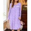 Ekouaer Nightgowns for Women Long Sleeve Sleepshirt Button Nightshirt Floral Sleepwear Night Dress with Pockets S-XXXL(Purple White Floral)
