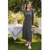 Ekouaer Nightgowns for Women Long Sleeve Sleepshirt Button Nightshirt Plaid Full Length Sleepwear with Pockets S-XXXL(Dark Grey)