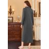 Ekouaer Nightgowns for Women Long Sleeve Sleepshirt Button Nightshirt Plaid Full Length Sleepwear with Pockets S-XXXL(Dark Grey)