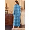 Ekouaer Nightgowns for Women Long Sleeve Sleepshirt Button Nightshirt Plaid Full Length Sleepwear with Pockets S-XXXL(Light Blue Plaid)
