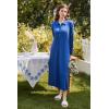 Ekouaer Nightgowns for Women Long Sleeve Sleepshirt Button Nightshirt Plaid Full Length Sleepwear with Pockets S-XXXL(Navy Blue)