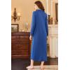 Ekouaer Nightgowns for Women Long Sleeve Sleepshirt Button Nightshirt Plaid Full Length Sleepwear with Pockets S-XXXL(Navy Blue)