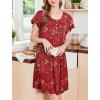 Ekouaer Nightgowns for Women Short Sleeve House Dress with Pockets Floral Print Mumu Dress(Floral Dark Red)