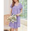 Ekouaer Nightgowns for Women Short Sleeve House Dress with Pockets Floral Print Mumu Dress(Small Florals Purple)