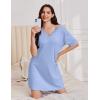 Ekouaer Nightgowns for Women Short Sleeve Sleep Shirt V Neck Night Gown With Pockets Soft Pajamas Dress Casual Sleepwear(Blue)