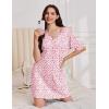 Ekouaer Nightgowns for Women Short Sleeve Sleep Shirt V Neck Night Gown With Pockets Soft Pajamas Dress Casual Sleepwear(Floral Pink)