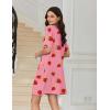 Ekouaer Nightgowns for Women Short Sleeve Sleep Shirt V Neck Night Gown With Pockets Soft Pajamas Dress Casual Sleepwear(Pink Strawberry)