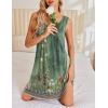 Ekouaer Nightgowns for Women Sleeveless Sleep Shirt Tank Night Gown V Neck Chemise Pleated Night Shirt Soft Sleep Dress(Green Floral)