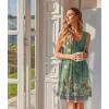 Ekouaer Nightgowns for Women Sleeveless Sleep Shirt Tank Night Gown V Neck Chemise Pleated Night Shirt Soft Sleep Dress(Green Floral)