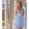 Ekouaer Nightgowns for Women Sleeveless Sleep Shirt Tank Night Gown V Neck Chemise Pleated Night Shirt Soft Sleep Dress(Light Blue)