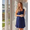 Ekouaer Nightgowns for Women Sleeveless Sleep Shirt Tank Night Gown V Neck Chemise Pleated Night Shirt Soft Sleep Dress(Navy Blue)