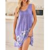 Ekouaer Nightgowns for Women Sleeveless Sleep Shirt Tank Night Gown V Neck Chemise Pleated Night Shirt Soft Sleep Dress(Purple Flowers)