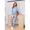 Ekouaer Pajamas For Women Comfy Long Sleeve Jogger Set Lounge Pjs Set With Pockets(Aqua Blue Plaid)