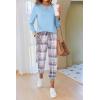 Ekouaer Pajamas For Women Comfy Long Sleeve Jogger Set Lounge Pjs Set With Pockets(Aqua Blue Plaid)