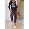 Ekouaer Pajamas For Women Comfy Long Sleeve Jogger Set Lounge Pjs Set With Pockets(Black Love Heart)