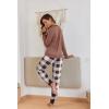 Ekouaer Pajamas For Women Comfy Long Sleeve Jogger Set Lounge Pjs Set With Pockets(Brown Plaid)