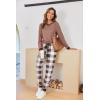 Ekouaer Pajamas For Women Comfy Long Sleeve Jogger Set Lounge Pjs Set With Pockets(Brown Plaid)