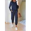 Ekouaer Pajamas For Women Comfy Long Sleeve Jogger Set Lounge Pjs Set With Pockets(Navy Polka Dots)