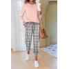 Ekouaer Pajamas For Women Comfy Long Sleeve Jogger Set Lounge Pjs Set With Pockets(Pink Grey Plaid)