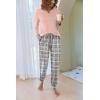 Ekouaer Pajamas For Women Comfy Long Sleeve Jogger Set Lounge Pjs Set With Pockets(Pink Grey Plaid)