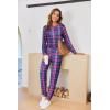 Ekouaer Pajamas For Women Comfy Long Sleeve Jogger Set Lounge Pjs Set With Pockets(Purple Plaid)