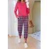 Ekouaer Pajamas For Women Comfy Long Sleeve Jogger Set Lounge Pjs Set With Pockets(Rose Plaid)