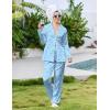 Ekouaer Pajamas For Women Set Silk Pjs 2 Piece Satin Sleepwear Long Sleeve Button Down Lounge Sets With Pant(Blue Bow Stripe)