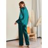 Ekouaer Pajamas For Women Set Silk Pjs 2 Piece Satin Sleepwear Long Sleeve Button Down Lounge Sets With Pant(Blue Green)