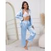 Ekouaer Pajamas For Women Set Silk Pjs 2 Piece Satin Sleepwear Long Sleeve Button Down Lounge Sets With Pant(Clear Blue)