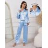 Ekouaer Pajamas For Women Set Silk Pjs 2 Piece Satin Sleepwear Long Sleeve Button Down Lounge Sets With Pant(Clear Blue)