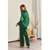 Ekouaer Pajamas For Women Set Silk Pjs 2 Piece Satin Sleepwear Long Sleeve Button Down Lounge Sets With Pant(Green Christmas Pattern)