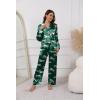 Ekouaer Pajamas For Women Set Silk Pjs 2 Piece Satin Sleepwear Long Sleeve Button Down Lounge Sets With Pant(Green With Tiger)