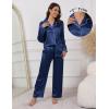 Ekouaer Pajamas For Women Set Silk Pjs 2 Piece Satin Sleepwear Long Sleeve Button Down Lounge Sets With Pant(Navy Blue)