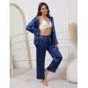 Ekouaer Pajamas For Women Set Silk Pjs 2 Piece Satin Sleepwear Long Sleeve Button Down Lounge Sets With Pant(Navy Blue)