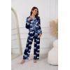 Ekouaer Pajamas For Women Set Silk Pjs 2 Piece Satin Sleepwear Long Sleeve Button Down Lounge Sets With Pant(Navy With Zebra)